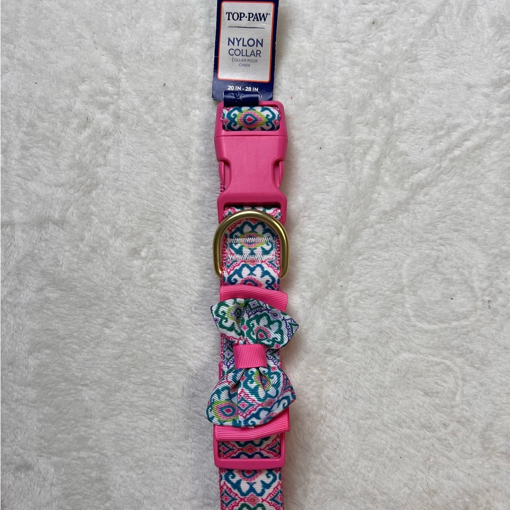 New top paw, pink bow design, dog collar, extra large multiple available